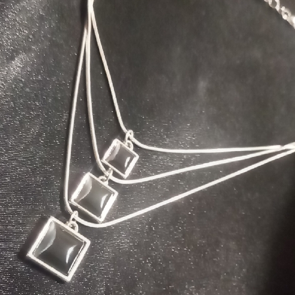 Ann Taylor Jewelry - 3 Layered Black Pendant & Silver Necklace Snake Chain.